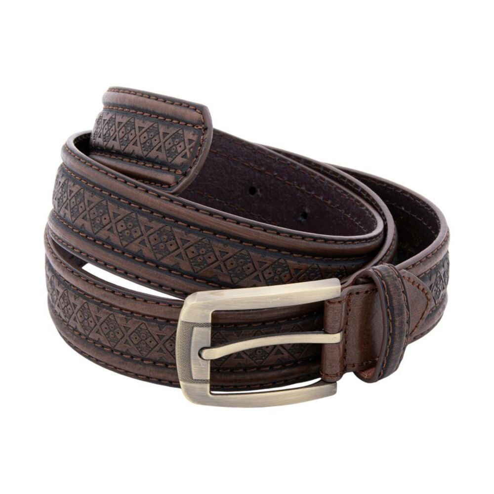 Canyon Sky Men's Southwestern Style Embossed Burnished Brown Leather Belt, 44